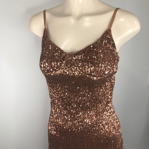 HONEY BUM sexy sequin BRONZE COPPER Dress Small - Picture 3 of 9